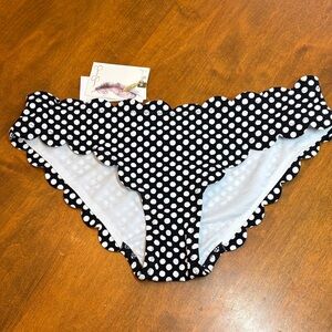 Jessica Simpson Black and White Polka Dot Bikini Bottoms, Scalloped Edges, S